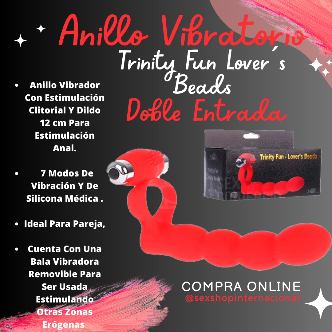 TRINITY FUN ANILLO VIBRADOR CON ESTIMULACIÓN CLITORIAL Y DILDO 